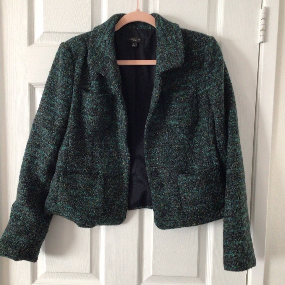 Ann Taylor Green Tweed Blazer